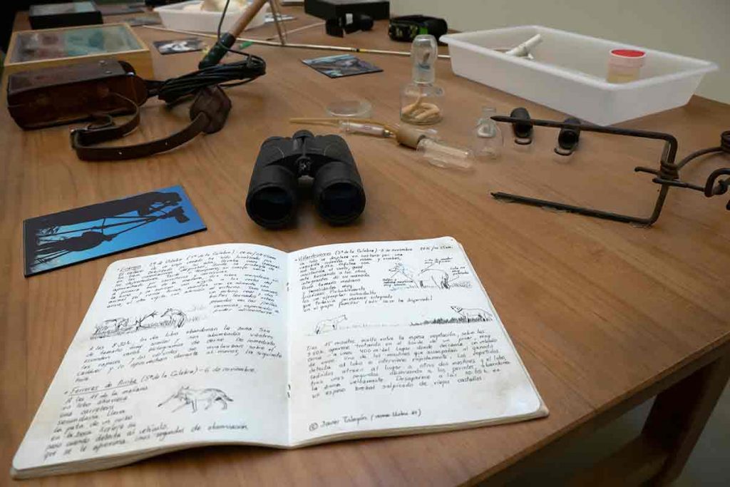 Mesa de trabajo con un cuaderno de campo