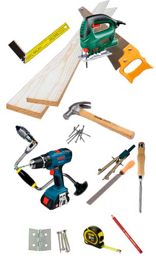 Herramientas para hacer la casita para aves