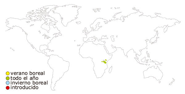Mapa de distribucion mundial del inseparable de fischer (Agapornis fischeri)