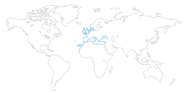 Mapa e distribucion mundial de la robaliza o lubina (Dicentrarchus labrax)