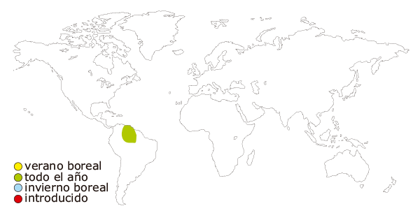 Mapa de distribución mundial del Tetra cardenal o Neon gigante (Paracheirodon axelrodi)