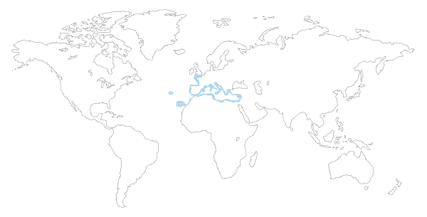 Mapa de distribución mundial del santiaguiño (Scyllarus arctus)